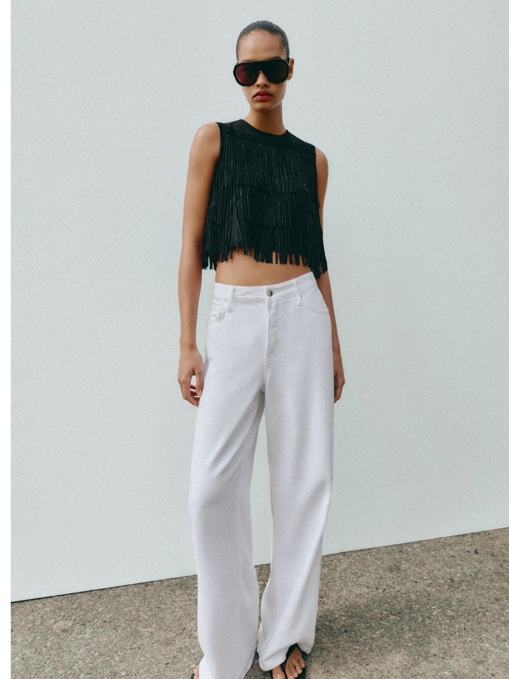 Zara Black faux suede fringe top - Picture 6 of 10